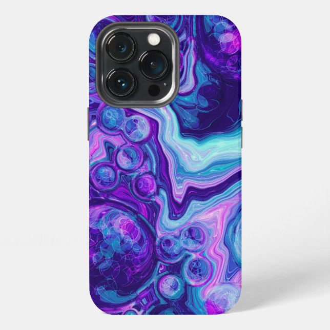 Coque iPhone Violet, Bleu, Marbre Rose Bokeh Fluid Art (Dos)