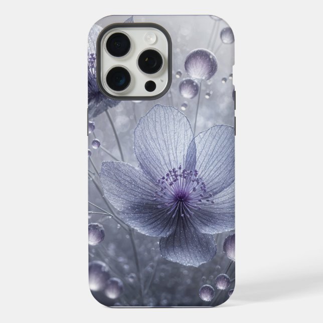 Coque iPhone Violet Cosmos et gouttes de rosée (Verso)