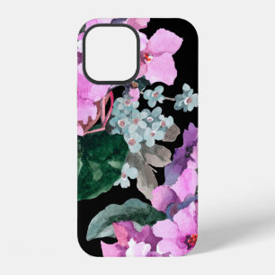 Coque iPhone 12 Violet fleurs et oublier moi pas aquarelle sur bla