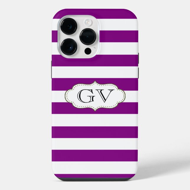 Coque iPhone Violet violet & Blancs Initiales Monogramme (Verso)