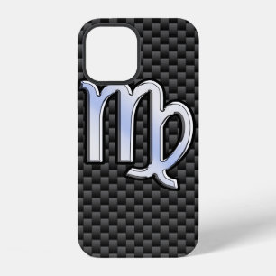 Coque iPhone 12 Virgo Zodiac Sign on Charcoal Carbon Fibre Decor