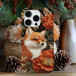 Coque iPhone 16 Pro Visage brodé adorable Fox & Flowers