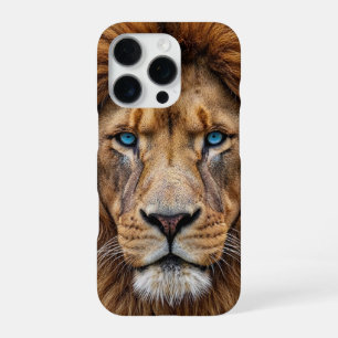 Coque iPhone 16 Pro Visage de lion majestueux aux yeux bleus   Faune A