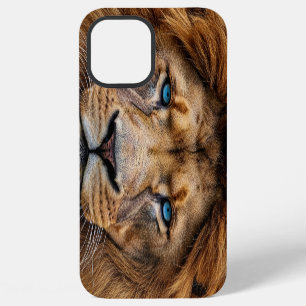 Coque iPhone 12 Pro Max Visage de lion majestueux aux yeux bleus   Faune A