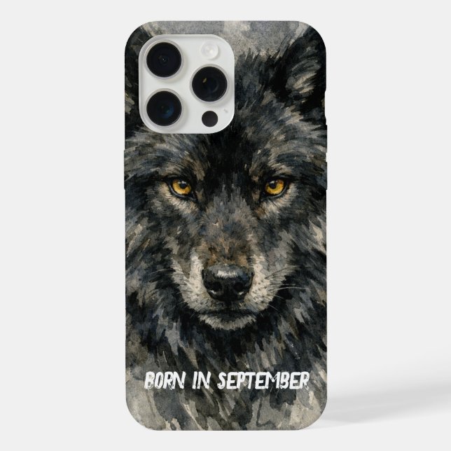 Coque iPhone Visage de Loup Noir – Mois de Naissance Février Aq (Verso)