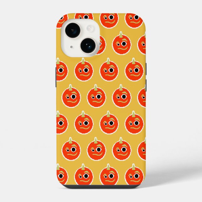 Coque iPhone Visage de monstre orange mignon pixelisé  (Verso)