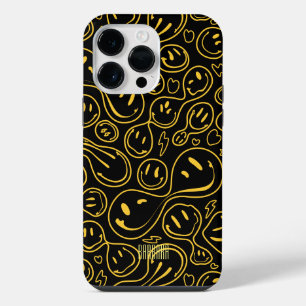 Coque Pour Pour iPhone 14 Pro Max Visage Souriant Heureux Motif Sourire Jaune Noir