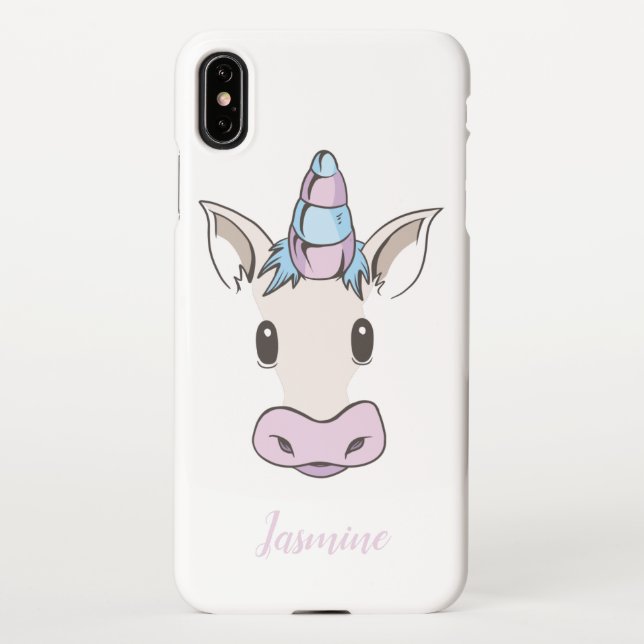 Coque iPhone Visage Unicorne Avec Votre Nom (Dos)