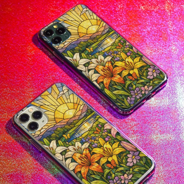 Coque iPhone Vitrail Fleurs de Lys Papillons et Soleil (Créateur téléchargé)
