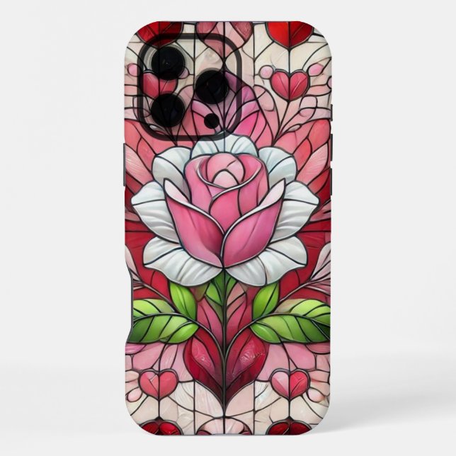Coque iPhone Vitrail floral de la Saint-Valentin (Verso)