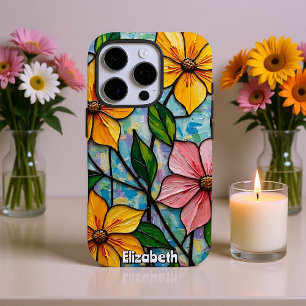 Coque iPhone 16 Pro Vitraux Fleuris Artistiques Gais