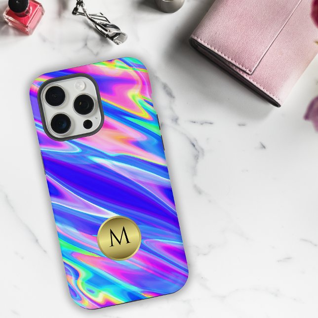 Coque iPhone Vivid Monogramme holographique (Créateur téléchargé)