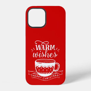 Coque iPhone 12 Vœux chaleureux Tasse chaude Café Cacao Rouge Blan