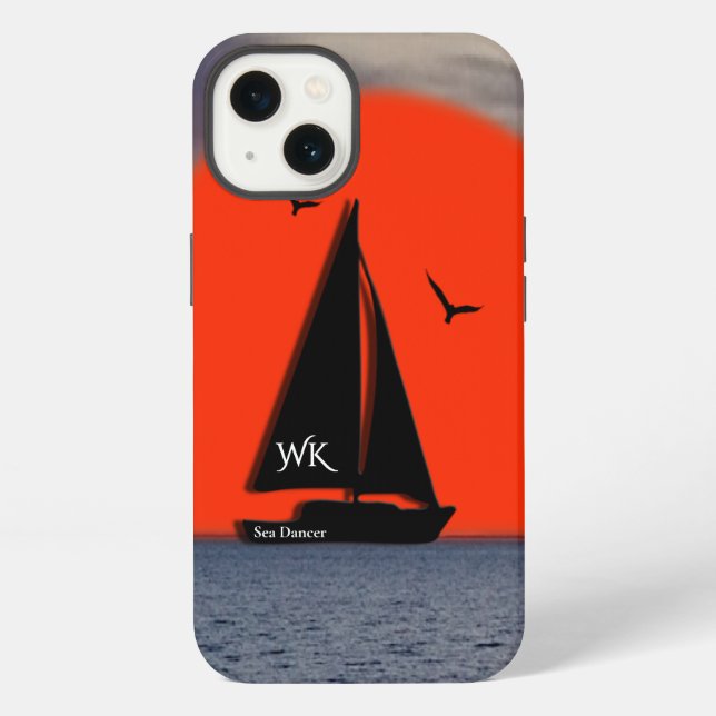 Coque iPhone Voilier Monogrammé avec Nom sur le Bateau (Verso)