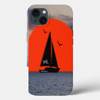 Etui iPhone 13 Voilier Monogrammé avec Nom sur le Bateau