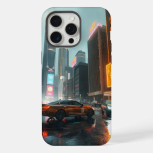 Coque iPhone 15 Pro Max Voitures de la ville des gratte-ciel cyberpunk