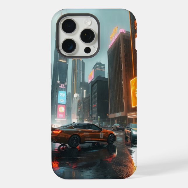 Coque iPhone Voitures de la ville des gratte-ciel cyberpunk (Verso)