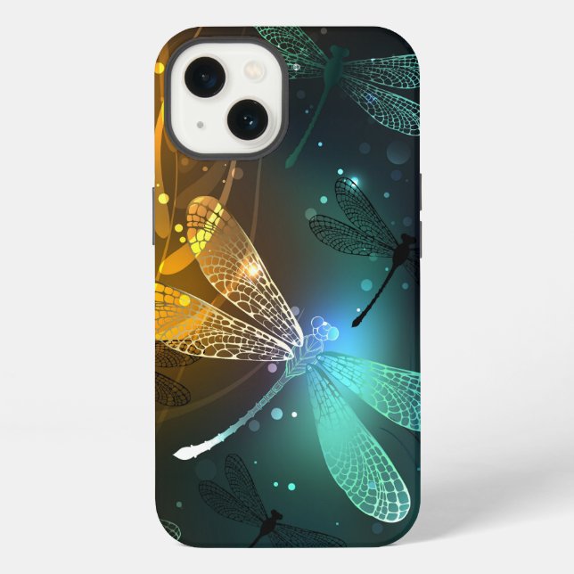 Coque iPhone Vol de libellule verte lumineuse (Verso)