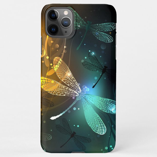 Coque iPhone Vol de libellule verte lumineuse (Dos)