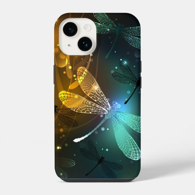 Coque iPhone Vol de libellule verte lumineuse (Verso)