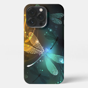 Etui iPhone 13 Pro Vol de libellule verte lumineuse