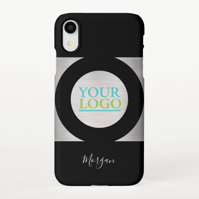 Coque iPhone Votre Logo/Art/Nom Photo, Argent Cercle Noir (Dos)