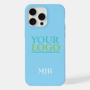 Coque iPhone 15 Pro Max Votre logo/Art/Photo, Monogramme blanc, Bébé bleu