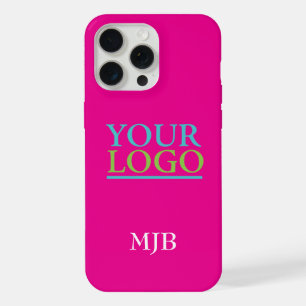 Coque iPhone 15 Pro Max Votre Logo/Art/Photo, Monogramme Blanc, Rose Chaud