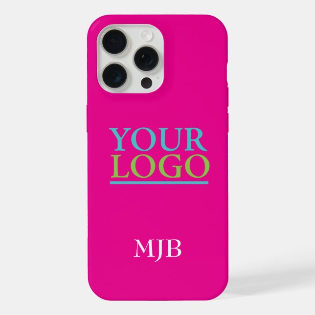 Coque iPhone Votre Logo/Art/Photo, Monogramme Blanc, Rose Chaud (Verso)