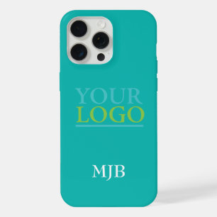 Coque iPhone 15 Pro Max Votre logo/Art/Photo, Monogramme blanc, Turquoise