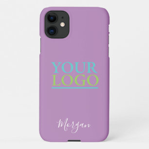 Coque iPhone 11 Votre logo/Art/Photo, Nom du script blanc, Lavande