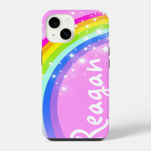 Coque Pour iPhone 14 Votre nom arc-en-ciel rose ciel étoiles