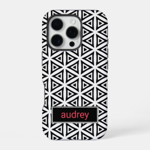 Coque iPhone 16 Pro Votre nom Crisp Triangle noir et blanc Motif