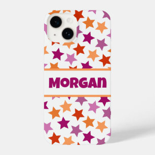 Coque Pour iPhone 14 VOTRE NOM Fierté lesbienne Drapeau Étoiles rose ro