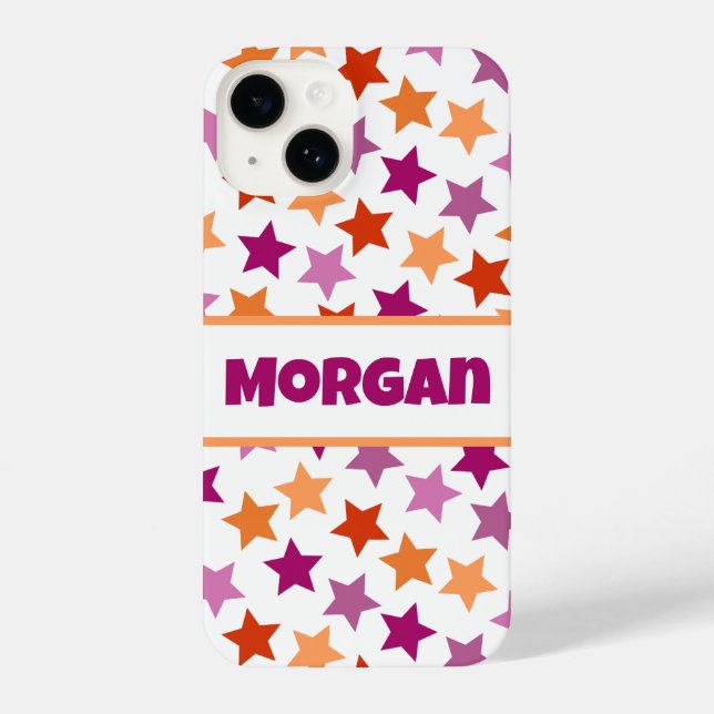 Coque iPhone VOTRE NOM Fierté lesbienne Drapeau Étoiles rose ro (Verso)