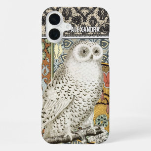 Coque iPhone 16 Plus Votre nom ou citation Chouette Floral Damassé