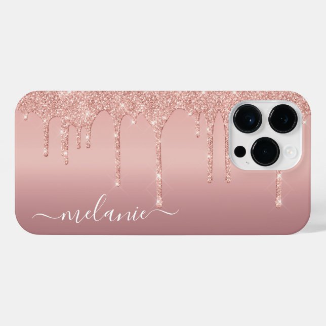Coque iPhone Votre nom Rose personnalisé Parties scintillant Go (Verso Horizontal)