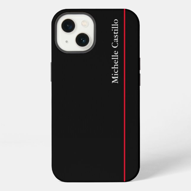Coque iPhone Votre nom simple professionnel moderne noir rouge (Verso)