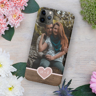 Coque iPhone 11Pro Max Votre Photographie Amour Coeur sur Motif Woodgrain