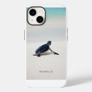 Coque Pour iPhone 14 Voyage personnalisé de bébé tortue de mer sur la p