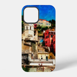 Coque iPhone 12 Vue de Vernazza, Italie. Peinture aquarelle conte
