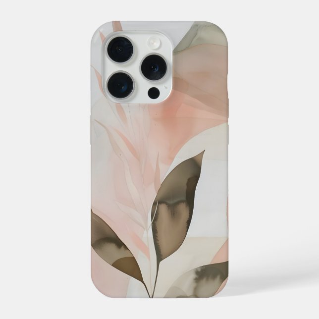 Coque iPhone Warm Blush Organic Abstract with Modern Leaves (Verso)