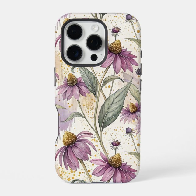 Coque iPhone Watercolor Echinacea Purple & Gold (Verso)