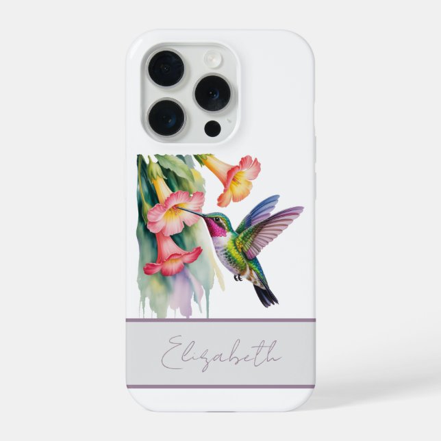 Coque iPhone Watercolor Hummingbird with Florals (Verso)