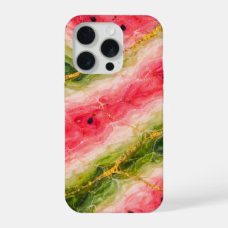 Coque iPhone 15 Pro Watermelon Marble with Gold Veining