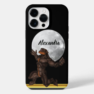 Coque Pour Pour iPhone 14 Pro Max Werewolf debout devant une lune