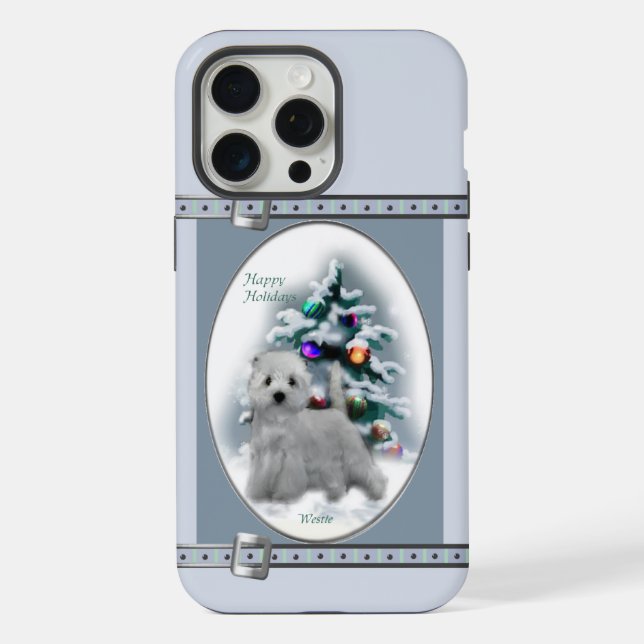 Coque iPhone West Highland White Terrier Blue Noël (Verso)