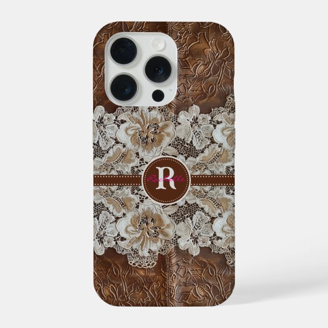Coque iPhone Western Country Leather n dentée Nom initial (Verso)