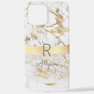 Coque iPhone 12 Pro Max Wh & Gold Marble Gold Bar, do-it-yourself Nom gris