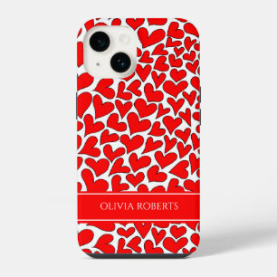 Coque Pour iPhone 14 Whimsical Red Hearts Valentine's Day Personnalisé